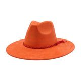Unisex Suede Wide Brim Fedora Hat Couple Style_Cwah04448