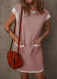 Womens Colorblock Pocket Sleeve Mini Dress