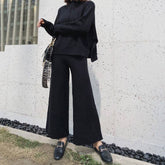 Sweater With Slit And Wide Leg Pants Knit Suit
