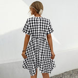 V-Neck Plaid Irregular Dress