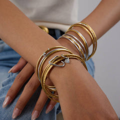 CLASSIC 18K GOLD SILVER ZIRCON BANGLE SIZE 60_CWAJE4820