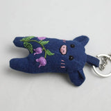 HAND EMBROIDERED BLUE DYE PIG PLUSH KEYCHAIN_CWMM6005