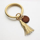 PERSONALIZED LEATHER WRISTLET KEYCHAIN WITH TASSEL_CWMM7024