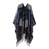 FRINGED GEOMETRIC PATTERN SHAWL SLIT CAPE SCARF_CWASC2213