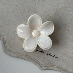 Cream Floral Claw Clip High Ponytail Hair Grip_Cwaha08257