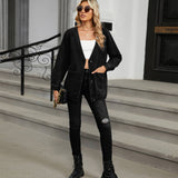 Washed Long Sleeve V-Neck Denim Coat Top