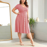 CHIC V NECK WAIST TIED A LINE WORK DRESS_CWDMD6056