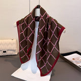 Elegant Plaid Satin Square Neck Scarf Wrap_Cwasc03320