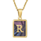 SQUARE SHELL 26 LETTER PENDANT NECKLACE_CWAJE0674
