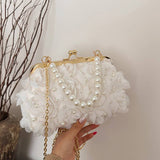 Small Chanel-Style Pearl Chain Flower Shell Bag