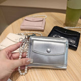 Minimal Crackle Bow Pearl Zip Bifold Wallet_Cwab06202