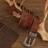 Metal Vintage Distressed Rivet Embossed Belt_Cwmm3954