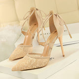 POINTED MESH LACE CROSS STRAP PUMPS_CWSHH0081