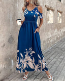 Stylish Off-The-Shoulder Print Waist Long Dress