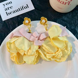 HANDMADE FABRIC FLOWER EARRINGS BOLD SPRING DESIGN_CWMM6180