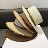 BRITISH STYLE FLAT TOP FASHIONABLE BELT STRAW HAT_CWAH1156