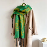 ROSE TASSEL SCARF COLORBLOCK LONG WINTER WRAP_CWASC0986