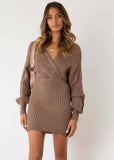 V-Neck Sexy Twist Sweater Wrap Hip Skirt