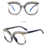 HALF FRAME RHINESTONE PLAIN MIRROR DIAMOND GLASSES_CWASG0875