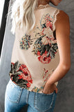 V-Neck Eyelash Lace Sleeveless Print Top