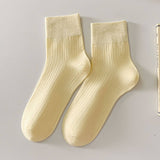 SIMPLE STYLE SOLID COTTON CREW SOCKS FOR WOMENS_CWMS1373