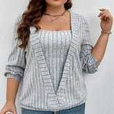 Solid Color Pit Strip V-Neck Fake Two Pieces