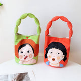 PADDED CANVAS BUCKET BAG CUTE HANDHELD TOTE_CWAB5667