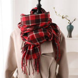 PLAID FAUX CASHMERE SCARF COZY LONG FRINGE WRAP_CWASC1442