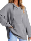 Cwohol00633_Relaxed Waffle Knit Side Slit Hooded Pullover