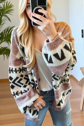 Cwocal00567_Loose Jacquard Contrast Knit Cardigan Sweater