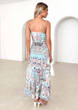 V-Neck Ethnic Print Halter Long Dress