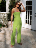 Stylish Solid Color Strapless Wide-Leg Jumpsuit