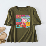 Womens Loose Fit Tee With Colorful Flowers_Cwtts1466
