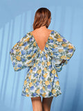 Vintage Gentle Wind Floral Long Sleeve Slip Dress