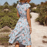 Blue floral print holiday dress_CWDSD3390