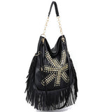 Cwab4538_Rivet Soft Leather Tassel Hand-Held Shoulder Bag