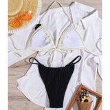 3D FLORAL BIKINI SET BLACK WHITE SWIMSUIT_CWMW0701