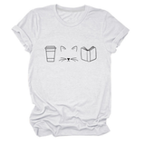 CUTE CAT LINE ART TEE COFFEE CUP PRINT SHIRT_CWTTSL0508