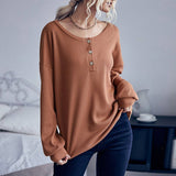 Waffle Solid Cardigan Crewneck Sweater With Base