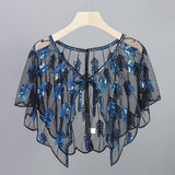 LEAF SEQUIN SHEER SHAWL EVENING PARTY CAPE_CWMM8961