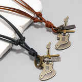 SIMPLE VINTAGE GUITAR PENDANT COWHIDE NECKLACE_CWMM4591