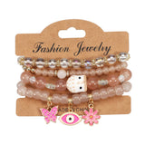 BUTTERFLY FLOWER EYE PENDANT BEADED BRACELET_CWAJE2223