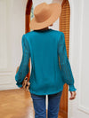 Cwtbll2401_V-Neck Lace Stitching Long-Sleeved Casual Top