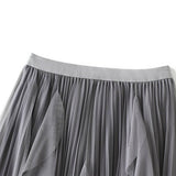 RUFFLED MESH PANEL HIGH WAIST PLEATED MIDI SKIRT_CWBMS0381