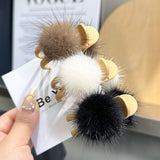 MINK FUR BALL HAIR CLAW CUTE WINTER FLUFFY CLIP_CWAHA3310