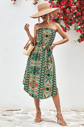 Women Fit Strapless Print Dress_Cwdsd2643