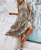 V-Neck Sleeveless Waist Trim Patchwork Long Dress