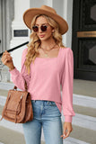 Square Collar Jacquard Long-Sleeved Loose T-Shirt