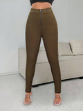 Stylish Elastic-Waistband Zipper Tight Knit Pants