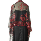 PEACOCK EMBROIDERED SEQUINED TASSEL CAPE_CWASC1077